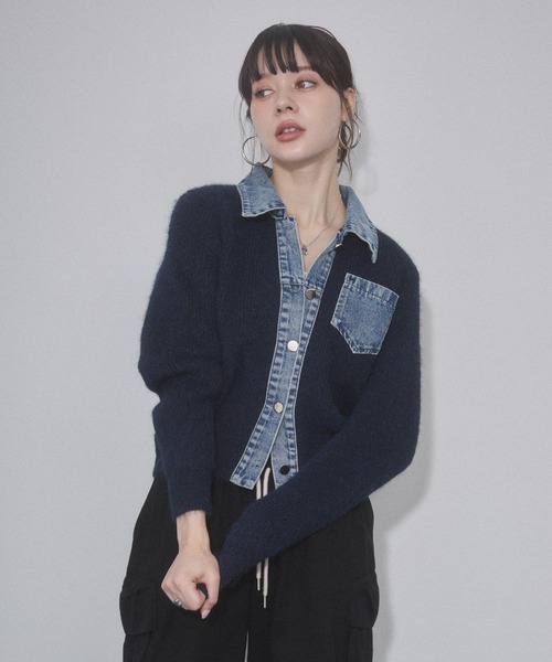 ENVYM(アンビー)の「デニムレイヤードニットジャケット(その他アウター・レディース・ホワイト/グレー/ネイビー・FREE)」の10枚目の写真