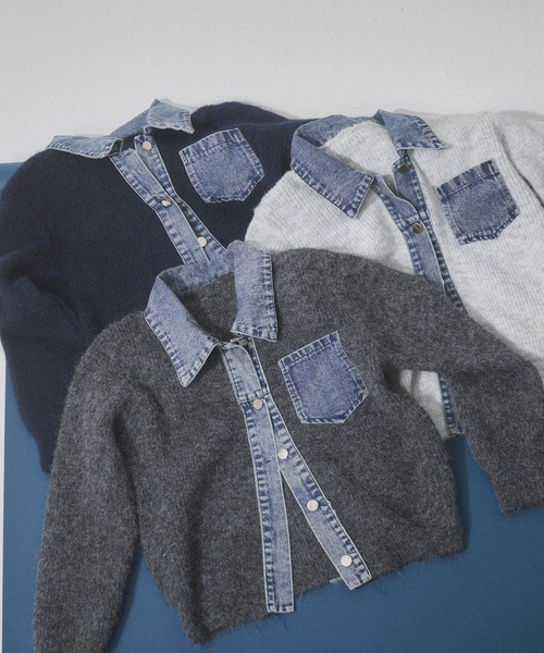 ENVYM(アンビー)の「デニムレイヤードニットジャケット(その他アウター・レディース・ホワイト/グレー/ネイビー・FREE)」の14枚目の写真