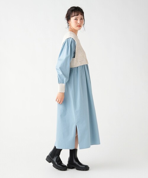BEAMS HEART(ビームスハート)の「ニット × ドッキング ワンピース(ワンピース・レディース・ホワイト系その他5/ブラック/オフホワイト・FREE)」の2枚目の写真