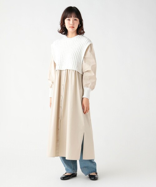BEAMS HEART(ビームスハート)の「ニット × ドッキング ワンピース(ワンピース・レディース・ホワイト系その他5/ブラック/オフホワイト・FREE)」の7枚目の写真