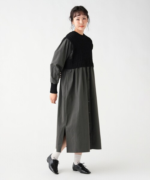 BEAMS HEART(ビームスハート)の「ニット × ドッキング ワンピース(ワンピース・レディース・ホワイト系その他5/ブラック/オフホワイト・FREE)」の13枚目の写真