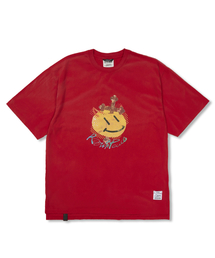 Cross Smile Vintage-Like Washed Oversized Short Sleeves T-Shirts Red