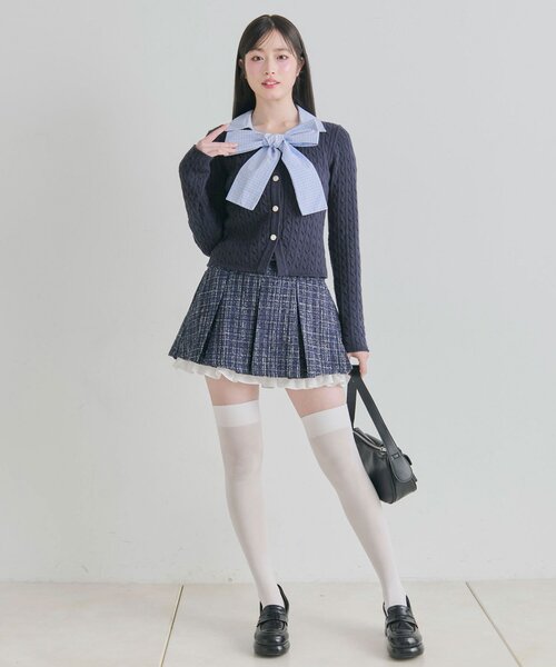 OLIVE des OLIVE（オリーブデオリーブ）の「【2WAY】ケーブルボウタイニット（ニット/セーター・レディース・ネイビー/サックスブルー/ブラック/トップグレー・FREE）」の7枚目の写真