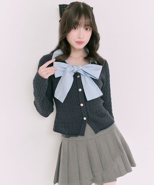 OLIVE des OLIVE（オリーブデオリーブ）の「【2WAY】ケーブルボウタイニット（ニット/セーター・レディース・ネイビー/サックスブルー/ブラック/トップグレー・FREE）」の9枚目の写真