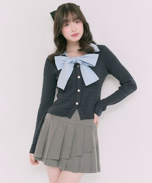 OLIVE des OLIVE（オリーブデオリーブ）の「【2WAY】ケーブルボウタイニット（ニット/セーター・レディース・ネイビー/サックスブルー/ブラック/トップグレー・FREE）」の11枚目の写真