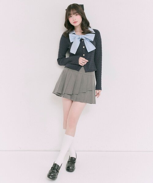 OLIVE des OLIVE（オリーブデオリーブ）の「【2WAY】ケーブルボウタイニット（ニット/セーター・レディース・ネイビー/サックスブルー/ブラック/トップグレー・FREE）」の13枚目の写真