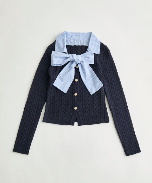 OLIVE des OLIVE（オリーブデオリーブ）の「【2WAY】ケーブルボウタイニット（ニット/セーター・レディース・ネイビー/サックスブルー/ブラック/トップグレー・FREE）」の14枚目の写真