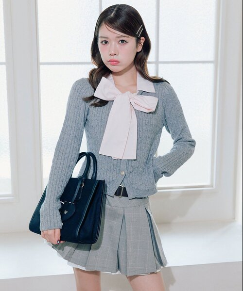 OLIVE des OLIVE（オリーブデオリーブ）の「【2WAY】ケーブルボウタイニット（ニット/セーター・レディース・ネイビー/サックスブルー/ブラック/トップグレー・FREE）」の15枚目の写真