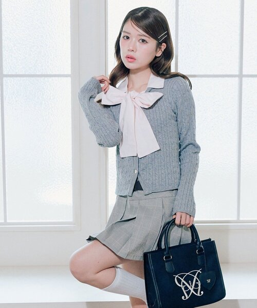 OLIVE des OLIVE（オリーブデオリーブ）の「【2WAY】ケーブルボウタイニット（ニット/セーター・レディース・ネイビー/サックスブルー/ブラック/トップグレー・FREE）」の17枚目の写真