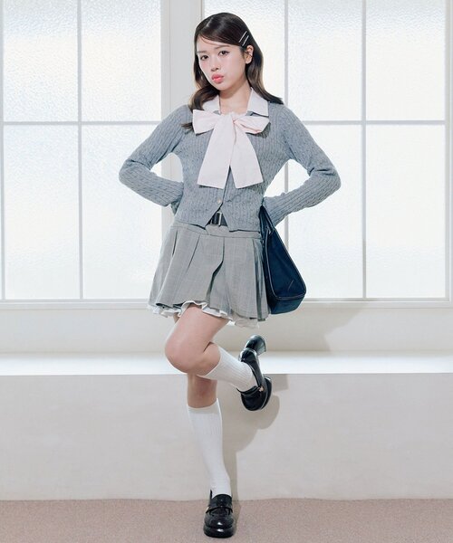 OLIVE des OLIVE（オリーブデオリーブ）の「【2WAY】ケーブルボウタイニット（ニット/セーター・レディース・ネイビー/サックスブルー/ブラック/トップグレー・FREE）」の20枚目の写真