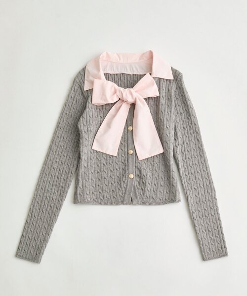 OLIVE des OLIVE（オリーブデオリーブ）の「【2WAY】ケーブルボウタイニット（ニット/セーター・レディース・ネイビー/サックスブルー/ブラック/トップグレー・FREE）」の22枚目の写真