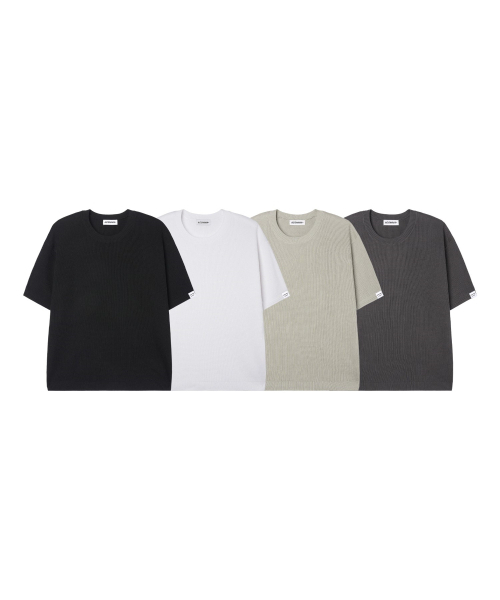 APOSTROPHE COMMA(アポストロフィコンマ)の「リバーシブルラベルワッフル半袖ニットTシャツ_ベージュ(ニット/セーター・メンズ・その他・LARGE/MEDIUM/SMALL)」の6枚目の写真