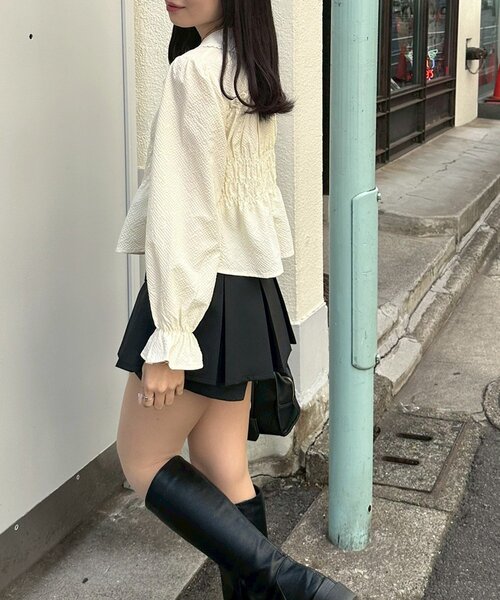 continuer de NICE CLAUP（コンティニューデナイスクラップ）の「【2026SS】リボン付プリーツスカパン（スカート・レディース・ブラック/チェック/トップグレー/オフホワイト・FREE）」の12枚目の写真