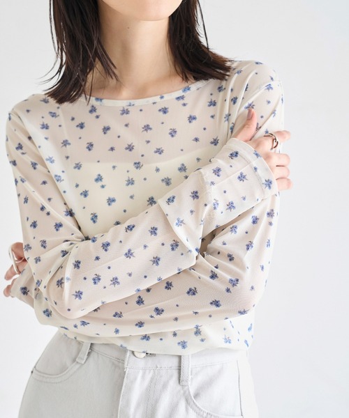 meilmada(メイルマダ)の「ロングスリーブメッシュシアートップス(Tシャツ/カットソー・レディース・アイボリー/ブラック/ブルーグレー/ピンク/オフホワイト・FREE)」の2枚目の写真