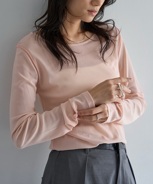 meilmada（メイルマダ）の「ロングスリーブメッシュシアートップス（Tシャツ/カットソー・レディース・アイボリー/ブラック/ブルーグレー/ピンク・FREE）」の4枚目の写真