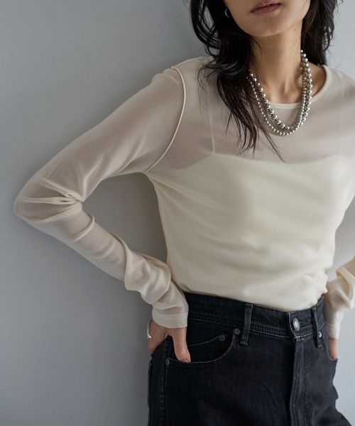 meilmada（メイルマダ）の「ロングスリーブメッシュシアートップス（Tシャツ/カットソー・レディース・アイボリー/ブラック/ブルーグレー/ピンク・FREE）」の2枚目の写真