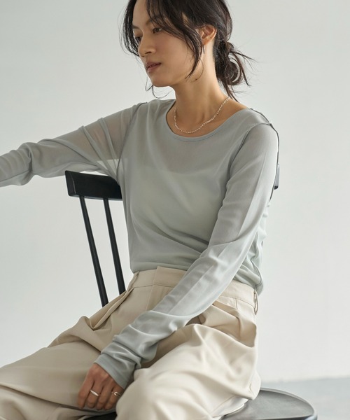 meilmada（メイルマダ）の「ロングスリーブメッシュシアートップス（Tシャツ/カットソー・レディース・アイボリー/ブラック/ブルーグレー/ピンク・FREE）」の3枚目の写真