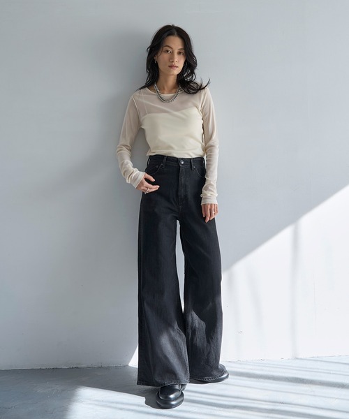 meilmada（メイルマダ）の「ロングスリーブメッシュシアートップス（Tシャツ/カットソー・レディース・アイボリー/ブラック/ブルーグレー/ピンク・FREE）」の9枚目の写真