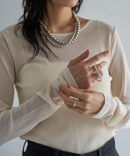 meilmada（メイルマダ）の「ロングスリーブメッシュシアートップス（Tシャツ/カットソー・レディース・アイボリー/ブラック/ブルーグレー/ピンク・FREE）」の7枚目の写真