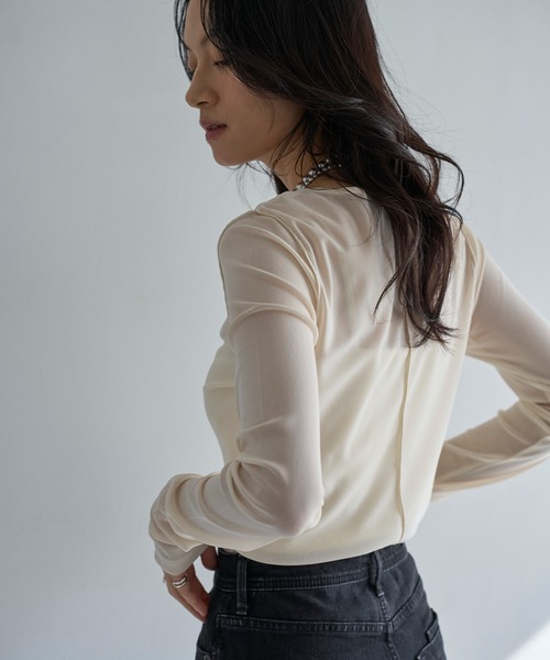 meilmada（メイルマダ）の「ロングスリーブメッシュシアートップス（Tシャツ/カットソー・レディース・アイボリー/ブラック/ブルーグレー/ピンク・FREE）」の6枚目の写真