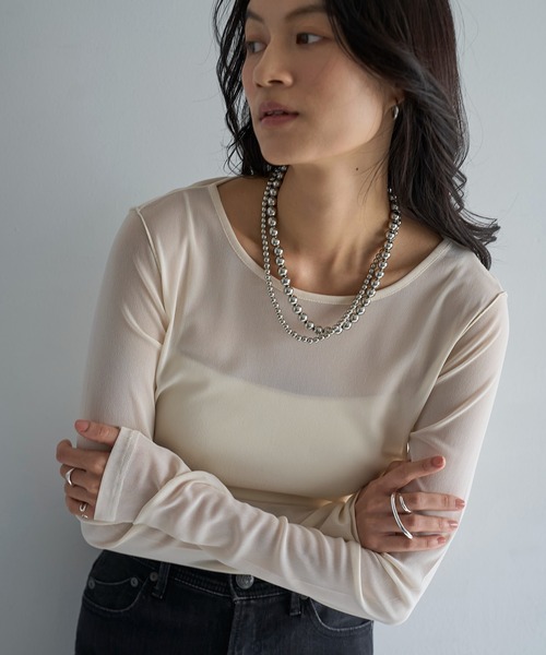 meilmada（メイルマダ）の「ロングスリーブメッシュシアートップス（Tシャツ/カットソー・レディース・アイボリー/ブラック/ブルーグレー/ピンク・FREE）」の8枚目の写真