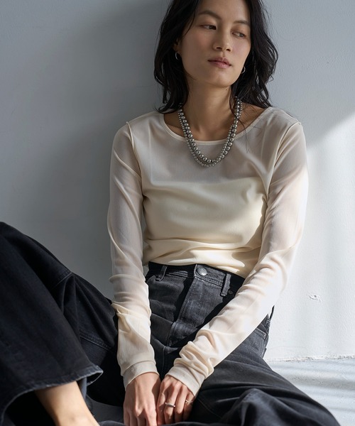 meilmada（メイルマダ）の「ロングスリーブメッシュシアートップス（Tシャツ/カットソー・レディース・アイボリー/ブラック/ブルーグレー/ピンク・FREE）」の12枚目の写真