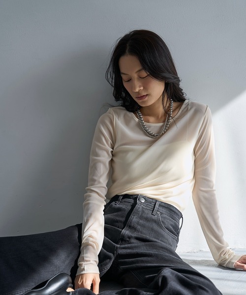 meilmada（メイルマダ）の「ロングスリーブメッシュシアートップス（Tシャツ/カットソー・レディース・アイボリー/ブラック/ブルーグレー/ピンク・FREE）」の11枚目の写真