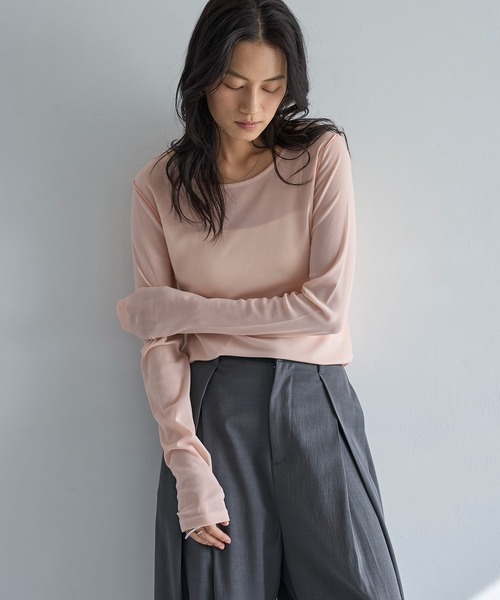 meilmada（メイルマダ）の「ロングスリーブメッシュシアートップス（Tシャツ/カットソー・レディース・アイボリー/ブラック/ブルーグレー/ピンク・FREE）」の16枚目の写真