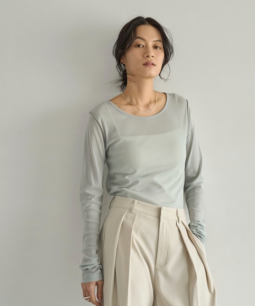 meilmada（メイルマダ）の「ロングスリーブメッシュシアートップス（Tシャツ/カットソー・レディース・アイボリー/ブラック/ブルーグレー/ピンク・FREE）」の22枚目の写真