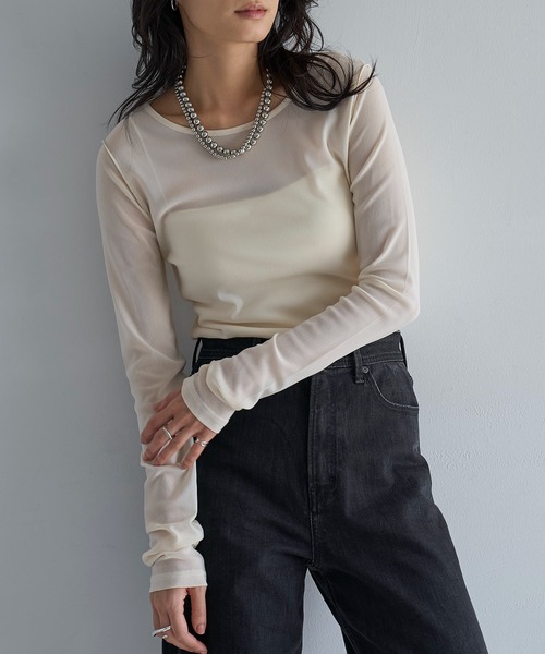 meilmada（メイルマダ）の「ロングスリーブメッシュシアートップス（Tシャツ/カットソー・レディース・アイボリー/ブラック/ブルーグレー/ピンク・FREE）」の5枚目の写真