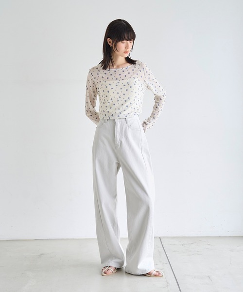 meilmada(メイルマダ)の「ロングスリーブメッシュシアートップス(Tシャツ/カットソー・レディース・アイボリー/ブラック/ブルーグレー/ピンク/オフホワイト・FREE)」の7枚目の写真