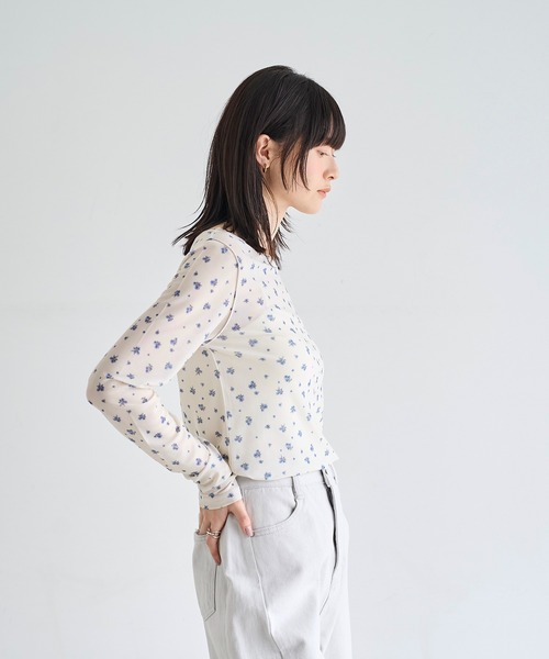 meilmada(メイルマダ)の「ロングスリーブメッシュシアートップス(Tシャツ/カットソー・レディース・アイボリー/ブラック/ブルーグレー/ピンク/オフホワイト・FREE)」の8枚目の写真