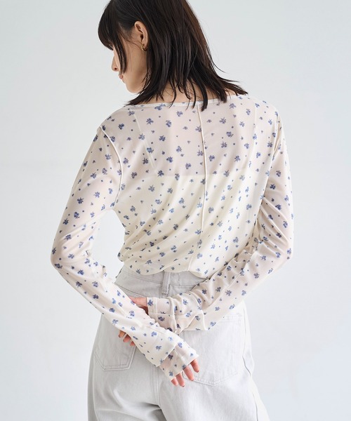 meilmada(メイルマダ)の「ロングスリーブメッシュシアートップス(Tシャツ/カットソー・レディース・アイボリー/ブラック/ブルーグレー/ピンク/オフホワイト・FREE)」の10枚目の写真