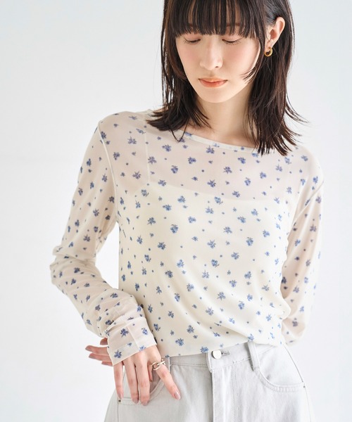 meilmada(メイルマダ)の「ロングスリーブメッシュシアートップス(Tシャツ/カットソー・レディース・アイボリー/ブラック/ブルーグレー/ピンク/オフホワイト・FREE)」の6枚目の写真