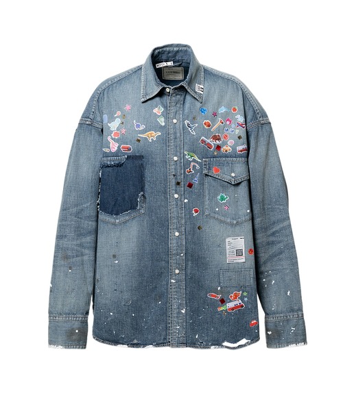 Maison MIHARA YASUHIRO（メゾンミハラヤスヒロ）の「Kids Sticker Printed Denim Shirt（シャツ/ブラウス・メンズ・ブラック/インディゴブルー・44/48/46）」の2枚目の写真