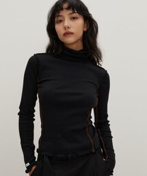 コントラストインターロックタートルネックTシャツブラック