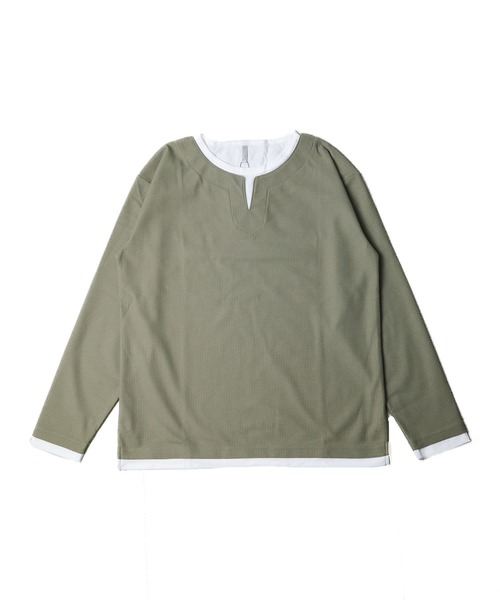 ARCHIVER(アーカイバ)の「【69】エステルウェッジ レイヤード風キーネックTシャツ(Tシャツ/カットソー・レディース・サンドベージュ/ブラック/グリーン・LARGE)」の3枚目の写真