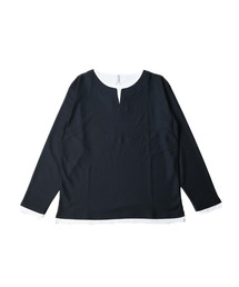 【69】エステルウェッジ レイヤード風キーネックTシャツ