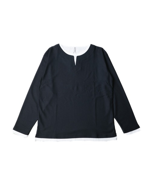 ARCHIVER(アーカイバ)の「【69】エステルウェッジ レイヤード風キーネックTシャツ(Tシャツ/カットソー・レディース・サンドベージュ/ブラック/グリーン・LARGE)」の1枚目の写真