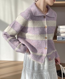 襟付きニット」に該当するカーディガン/ボレロ（パープル/紫色系