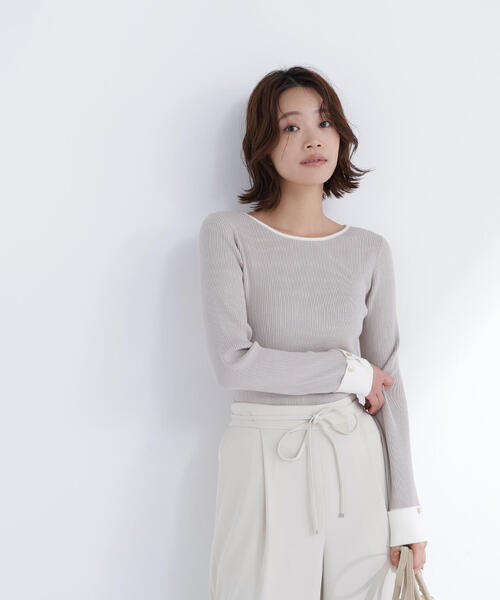 NATURAL BEAUTY BASIC(ナチュラルビューティーベーシック)の「◇ダブルカフスニット(ニット/セーター・レディース・ブルー系その他6/グリーン系その他3/ベージュ系その他・FREE)」の1枚目の写真