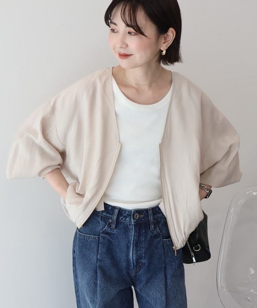 AMERICAN HOLIC（アメリカンホリック）の「【UVカット+接触冷感】Vネックドルマンブルゾン（その他アウター・レディース・ブラック/モカ/ライトベージュ・M/L）」の3枚目の写真