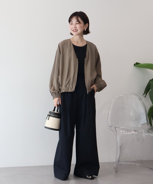 AMERICAN HOLIC（アメリカンホリック）の「【UVカット+接触冷感】Vネックドルマンブルゾン（その他アウター・レディース・ブラック/モカ/ライトベージュ・M/L）」の5枚目の写真