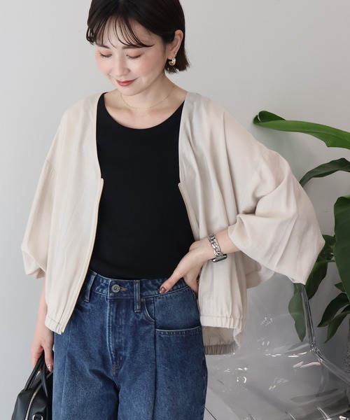 AMERICAN HOLIC（アメリカンホリック）の「【UVカット+接触冷感】Vネックドルマンブルゾン（その他アウター・レディース・ブラック/モカ/ライトベージュ・M/L）」の14枚目の写真