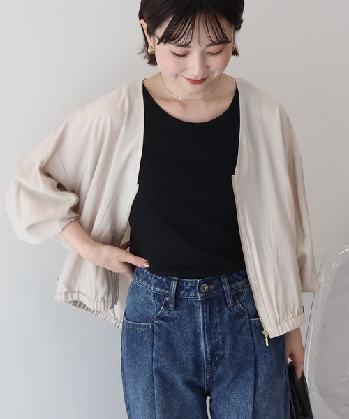 AMERICAN HOLIC（アメリカンホリック）の「【UVカット+接触冷感】Vネックドルマンブルゾン（その他アウター・レディース・ブラック/モカ/ライトベージュ・M/L）」の12枚目の写真