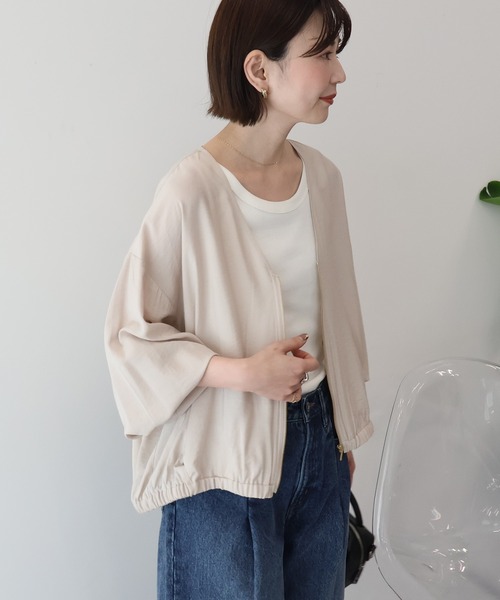 AMERICAN HOLIC（アメリカンホリック）の「【UVカット+接触冷感】Vネックドルマンブルゾン（その他アウター・レディース・ブラック/モカ/ライトベージュ・M/L）」の9枚目の写真