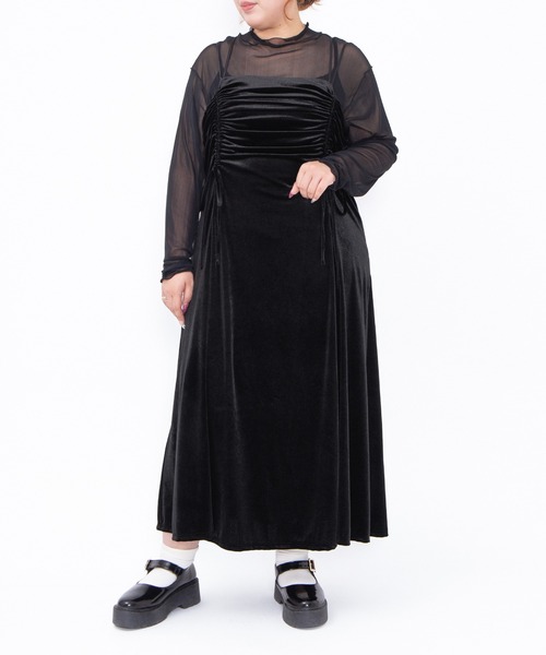 PUNYUS（プニュズ）の「ドロストベロアキャミワンピース（ワンピース・レディース・ダークグレー/ブラック・1/2/3/4/5）」の2枚目の写真