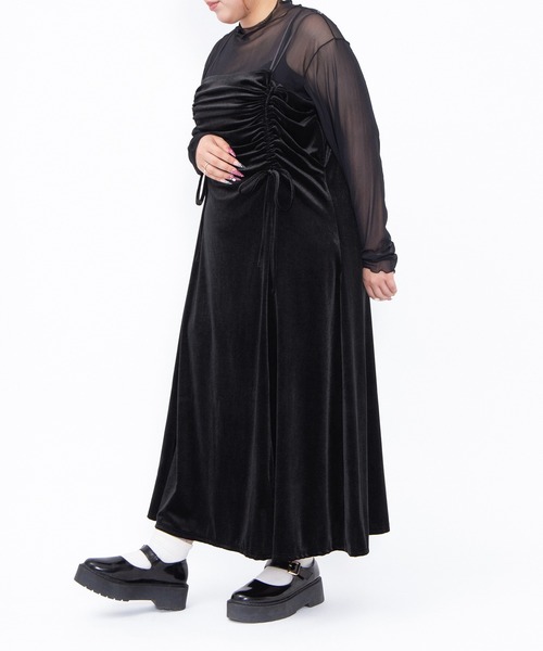 PUNYUS（プニュズ）の「ドロストベロアキャミワンピース（ワンピース・レディース・ダークグレー/ブラック・1/2/3/4/5）」の8枚目の写真