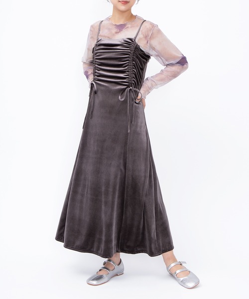 PUNYUS（プニュズ）の「ドロストベロアキャミワンピース（ワンピース・レディース・ダークグレー/ブラック・1/2/3/4/5）」の3枚目の写真