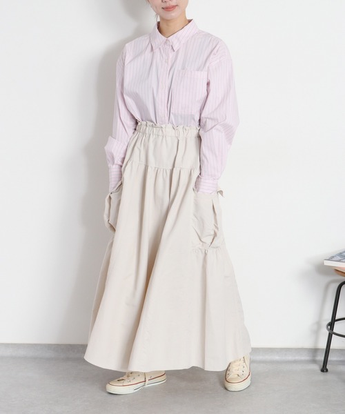 cepo（セポ）の「〈セットアップ対応〉撥水・UV・ウォッシャブル 前後2way グログランロングスカート（スカート・レディース・ベージュ/ブラック/グレー・M）」の7枚目の写真